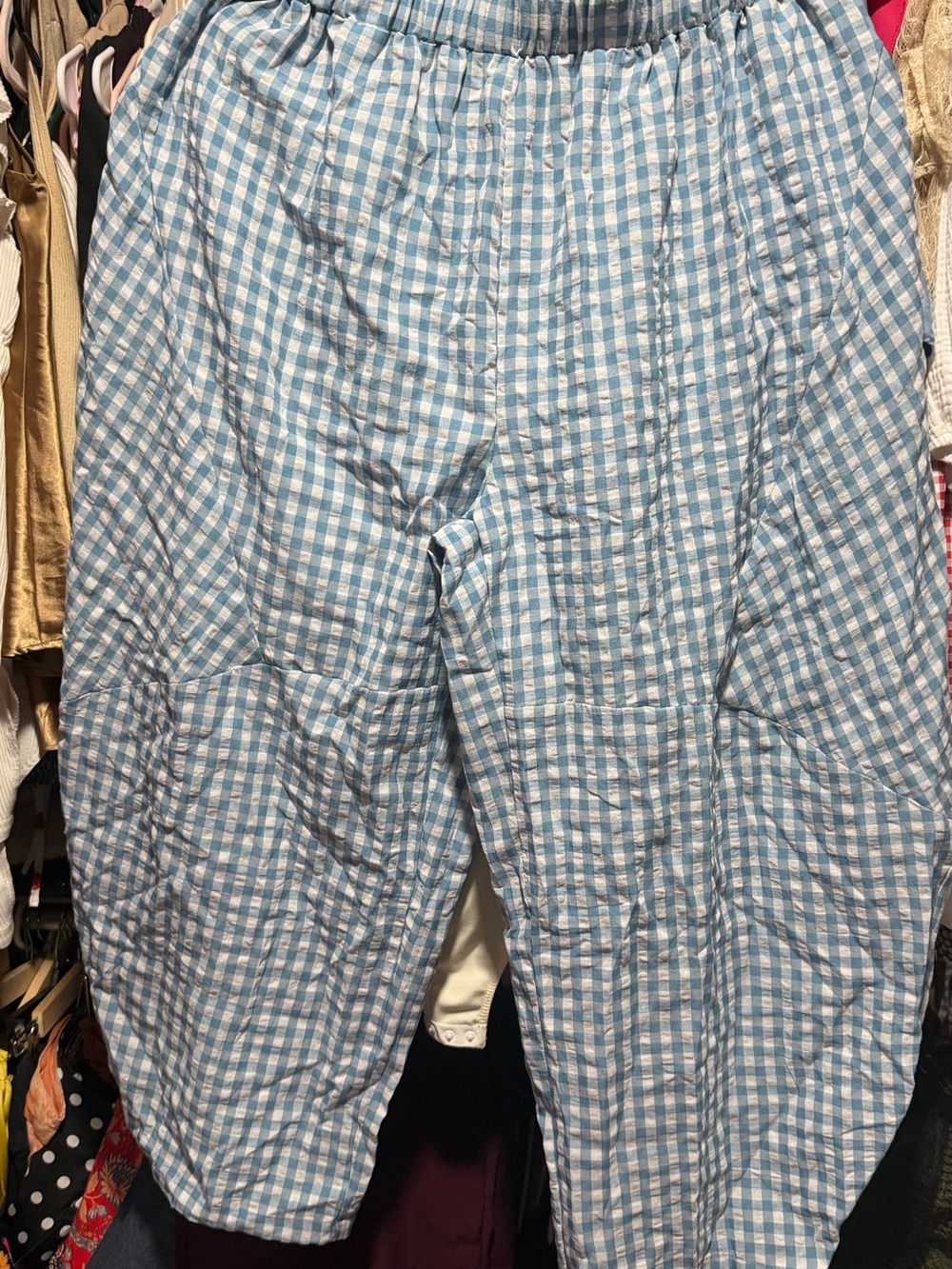 SHEIN Light Blue Gingham Elastic Waist Jogger Pants